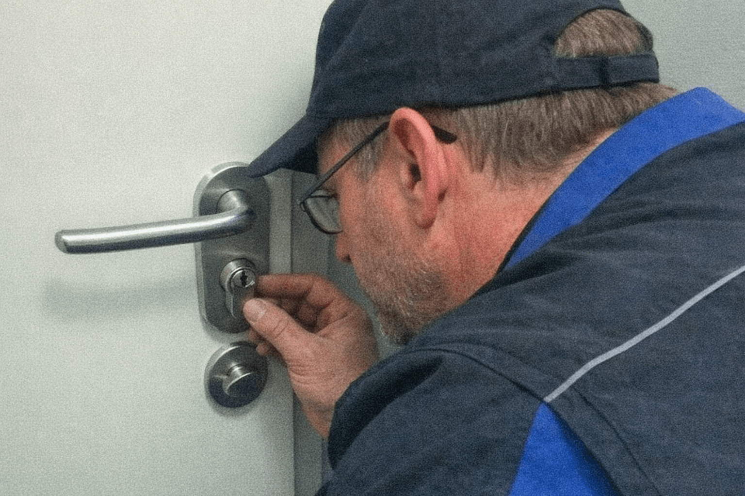 Nahaufnahme eines neuen Hochsicherheitszylinders nach dem Einbau
